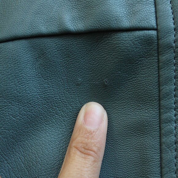 'Signature Studio' faux leather teal band collar zippered sleek jacket - Picture 5 of 7